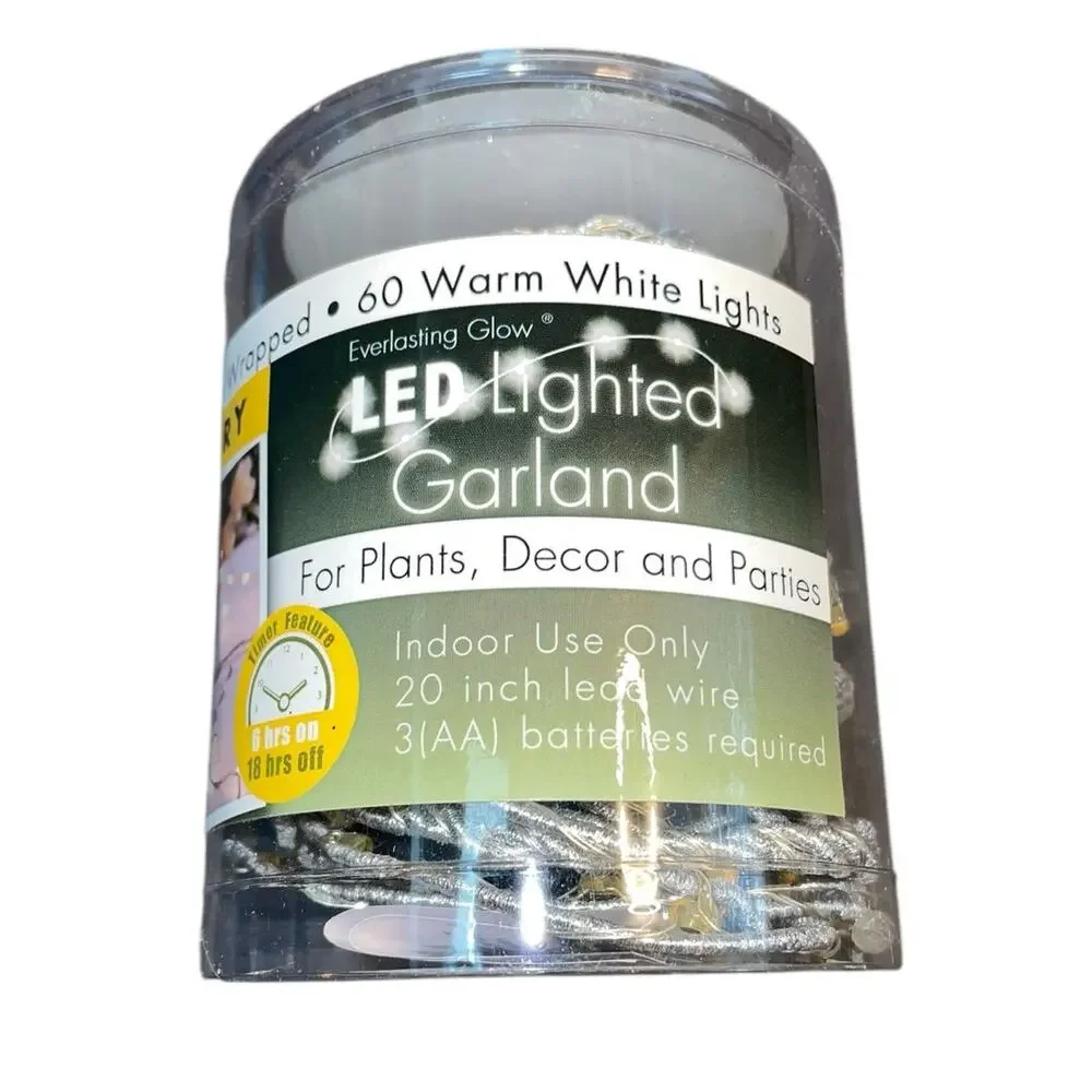 Everlasting Glow LED Garland 60 Light Twinkle Warm White Gerson Plant Timer